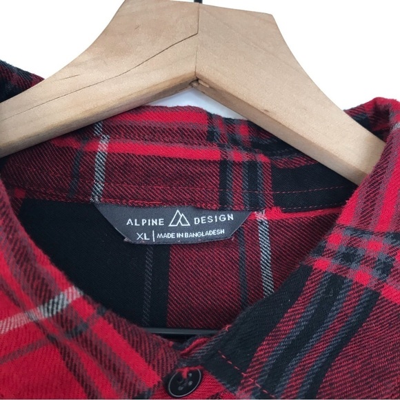 ALPINE DESIGN Red Black Plaid Button Up Flannel Shirt XL - Picture 7 of 9